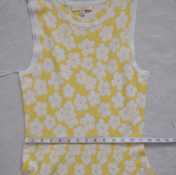 Etcetera yellow white daisies floral knit jacquard flare sweater dress - Picture 8 of 8